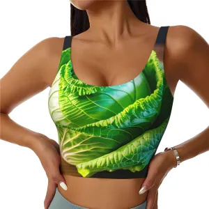 Bright Cabbage Printing Summer Sports Vest For Women,Comfortable Yoga Vest With Detachable Chest Pad For Running Yoga