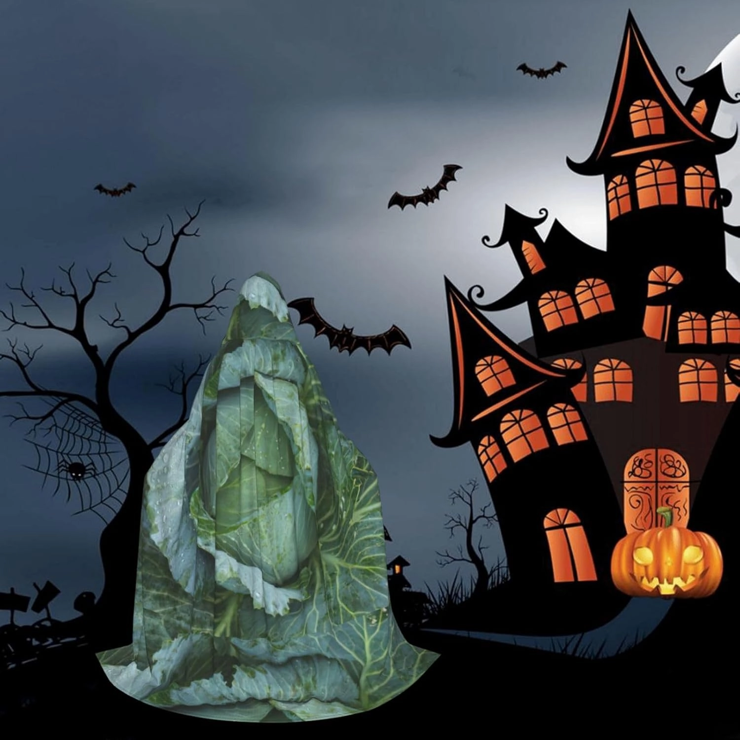 Bright Cabbage Print Carnival Theme Decor Hooded Cloak For Witch Costume Vampire Role Play Halloween