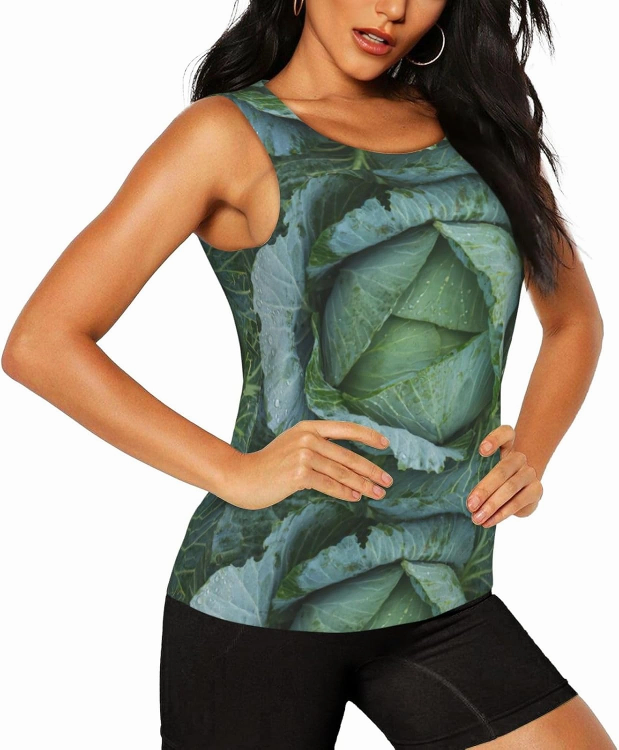 Bright Cabbage Print Daily-Errands Functionality Sleeveless Gym Tank Top Running Hiking Fitness Training