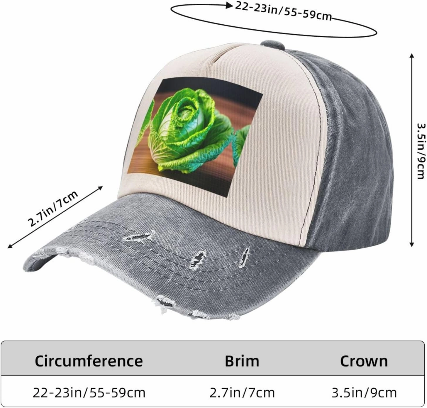 Bright Cabbage Print Plain hat Washed Distressed Baseball Cap Adjustable Hat Unisex Classic Outdoor Hat