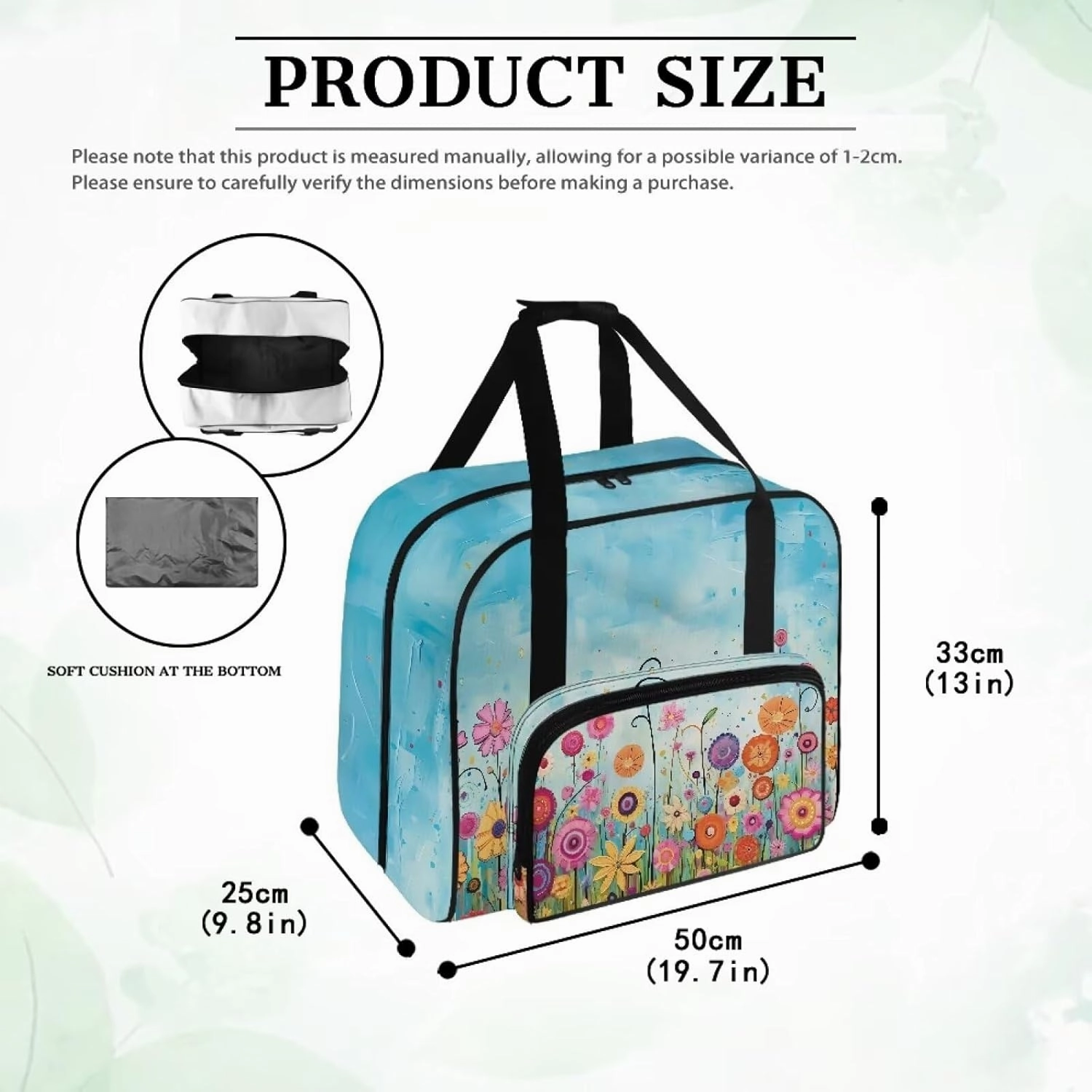 Bright Colorful Flower Sewing Machine Case with Padding Pad, Travel Case for Sewing Machine and Accessories (Fit for Most Standard Sewing Machines)(Bag Only)