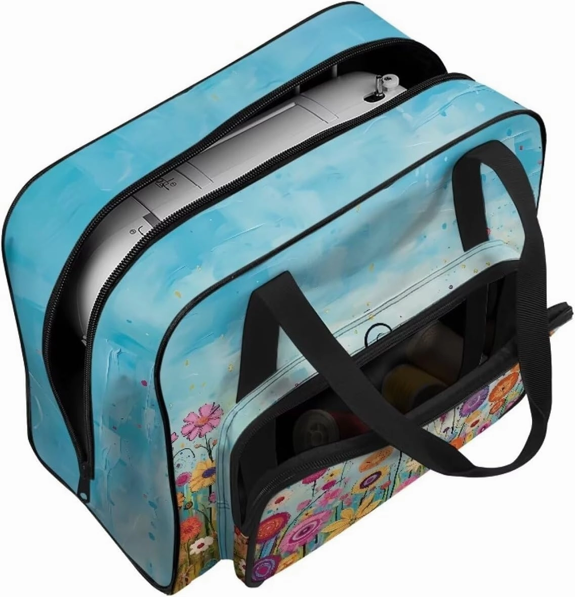 Bright Colorful Flower Sewing Machine Case with Padding Pad, Travel Case for Sewing Machine and Accessories (Fit for Most Standard Sewing Machines)(Bag Only)