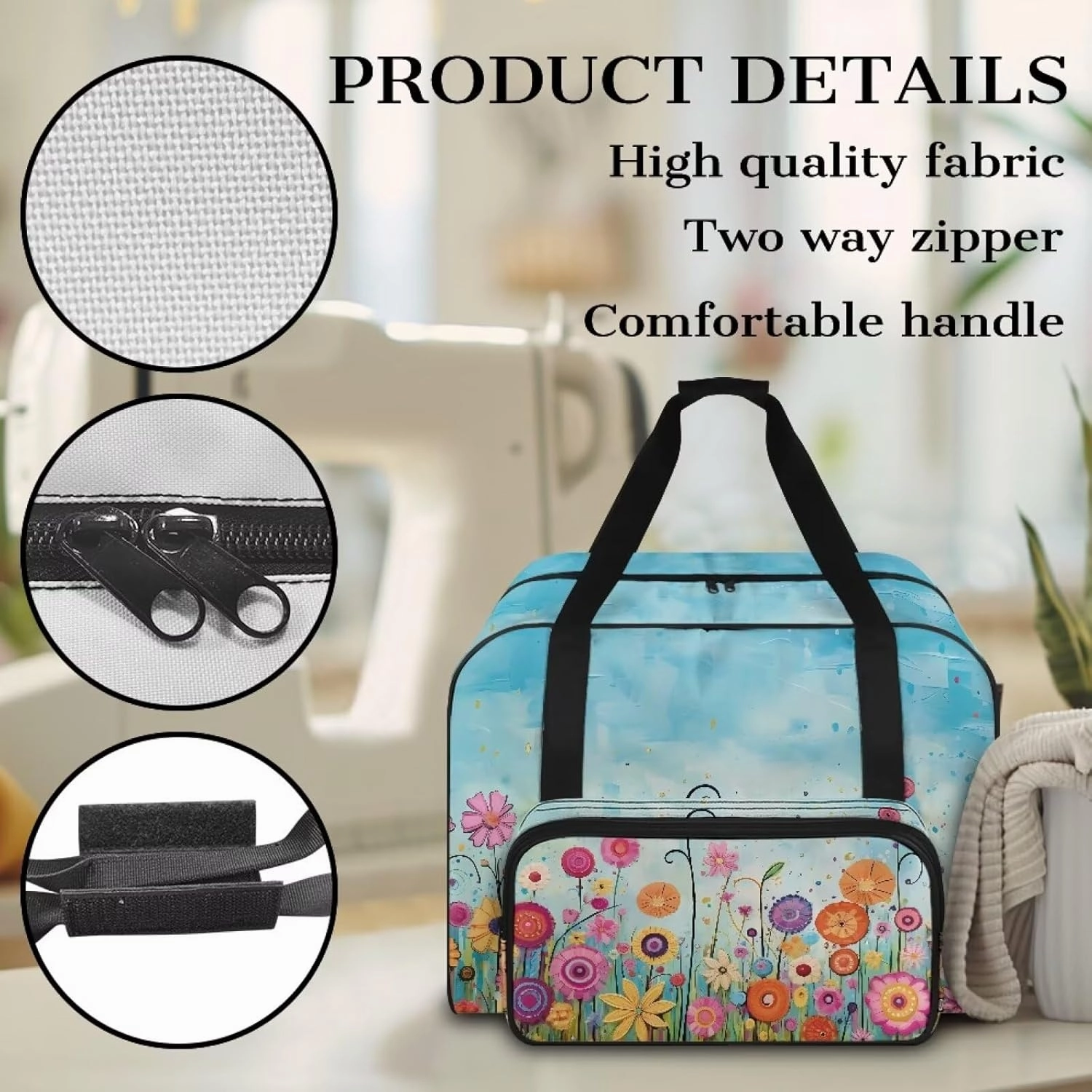 Bright Colorful Flower Sewing Machine Case with Padding Pad, Travel Case for Sewing Machine and Accessories (Fit for Most Standard Sewing Machines)(Bag Only)