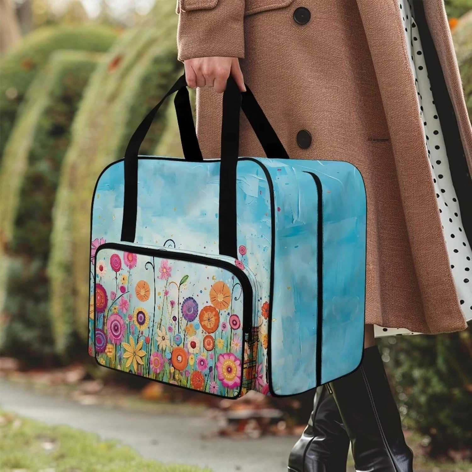 Bright Colorful Flower Sewing Machine Case with Padding Pad, Travel Case for Sewing Machine and Accessories (Fit for Most Standard Sewing Machines)(Bag Only)