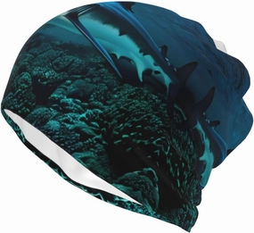 Bright Moon at Sea Hippie Print Funny Slouchy Beanie Multifunction Caps,Headwear Hats Turban Unisex