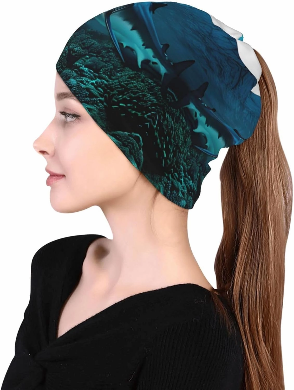 Bright Moon at Sea Hippie Print Funny Slouchy Beanie Multifunction Caps,Headwear Hats Turban Unisex