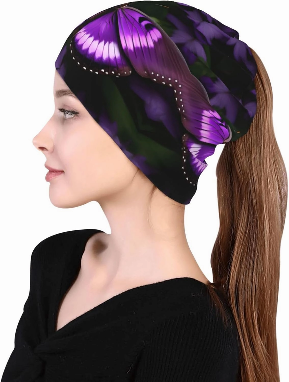 Bright Moon at Sea Hippie Print Funny Slouchy Beanie Multifunction Caps,Headwear Hats Turban Unisex