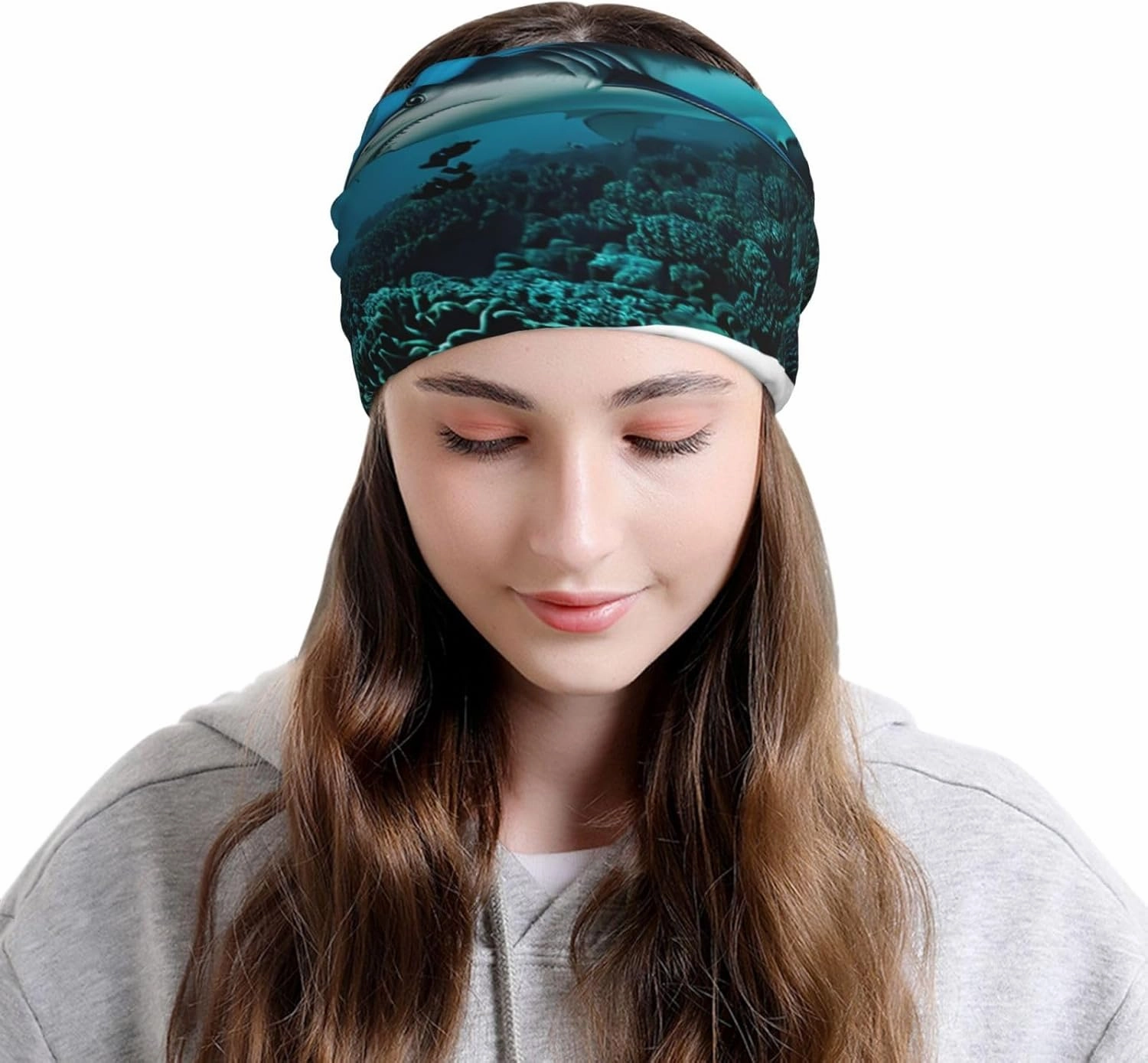 Bright Moon at Sea Hippie Print Funny Slouchy Beanie Multifunction Caps,Headwear Hats Turban Unisex
