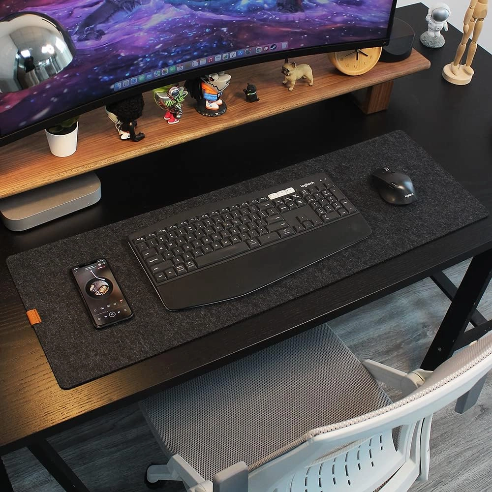 Bright Stone Felt Desk Mat,Non-Slip Mouse Pad, 27.5"x11.8" Office Supplies Desk Protector, Desk Accessories for Home and Office (Black)