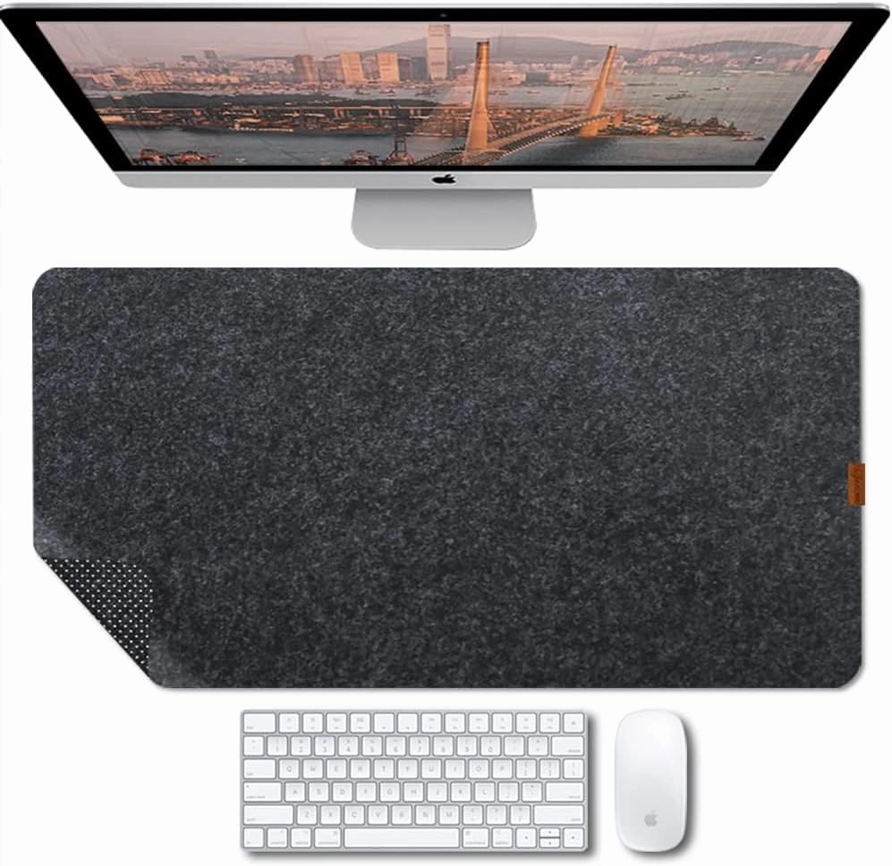 Bright Stone Felt Desk Mat,Non-Slip Mouse Pad, 27.5"x11.8" Office Supplies Desk Protector, Desk Accessories for Home and Office (Black)