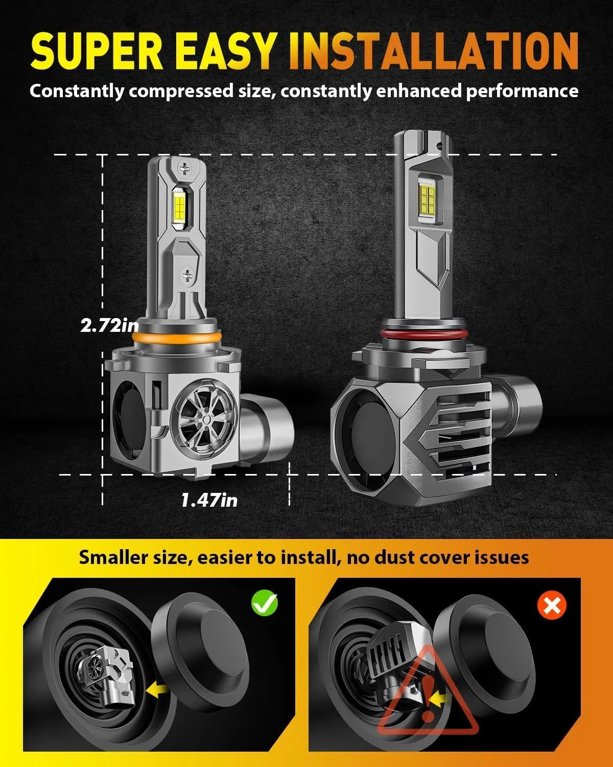 Brightest Upgraded H11/H9/H8/H16 LED Bulbs, 50000LM 10X Brightner, 1:1 Halogen Size, 10-Year Extended Lifespan, 6500K Cool White, Canbus Ready, Plug and Play, Pack of 2