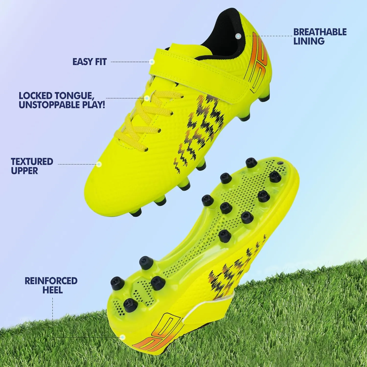 brooman Kids Firm Ground Soccer Cleats Boys Girls Football Shoes