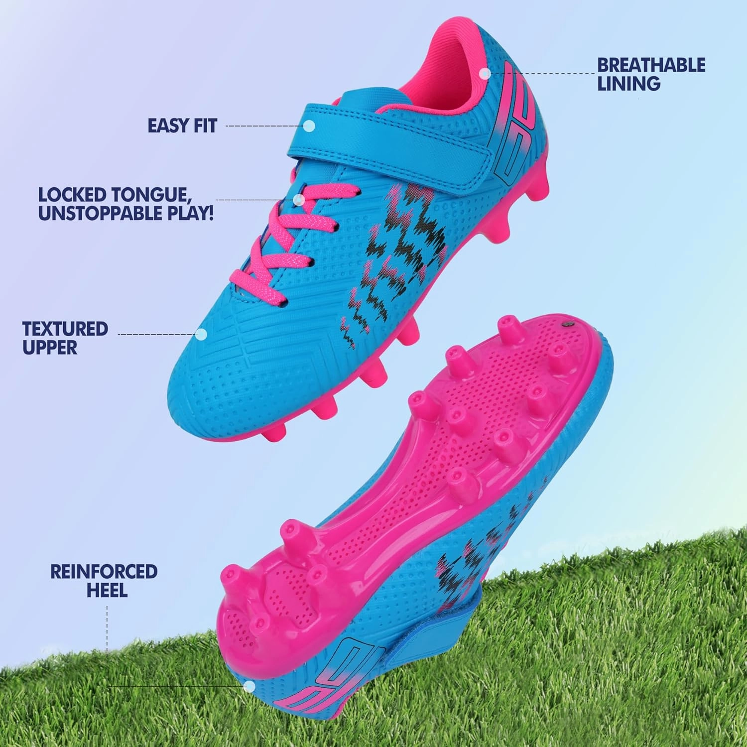 brooman Kids Firm Ground Soccer Cleats Boys Girls Football Shoes