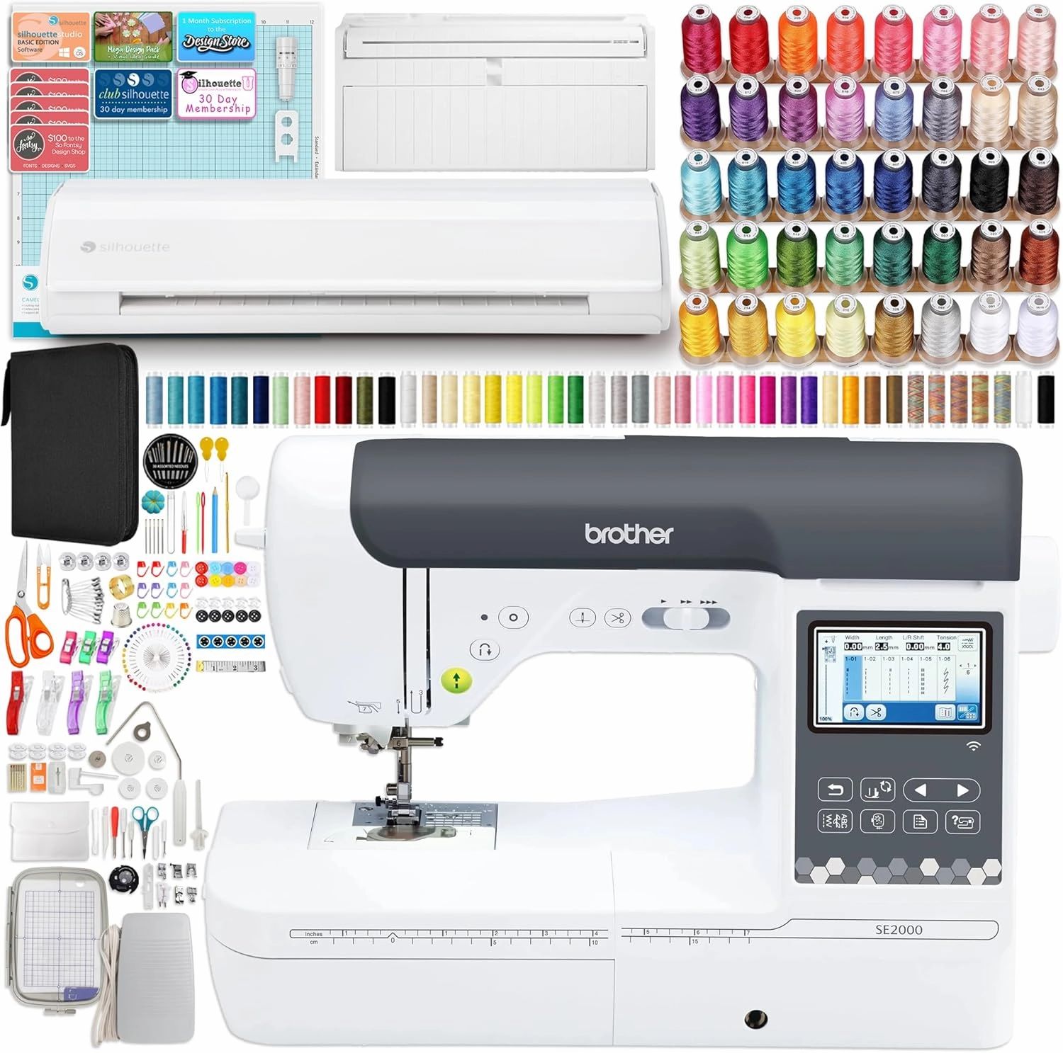 Brother SE2000 5" x 7" Combo Embroidery & Sewing Machine Bundle with the Silhouette Cameo 5 Vinyl & Fabric Cutter