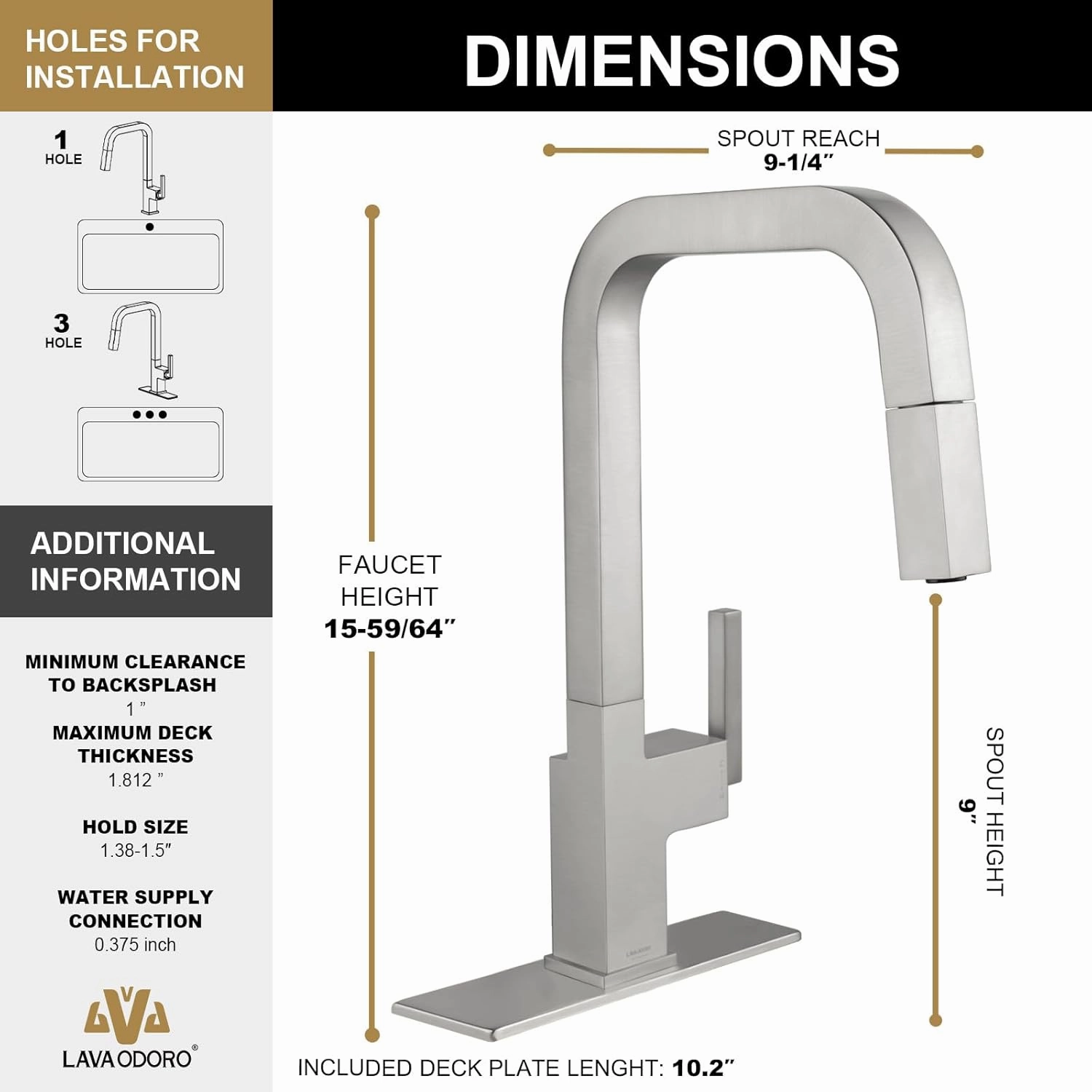 Brushed Nickel Kitchen Faucet with Pull Down Sprayer, Lava Odoro Single Handle Kitchen Sink Faucet, Faucet for Kitchen Sink with Magnetic Docking Spray Head and Deck Plate, KF182-BN