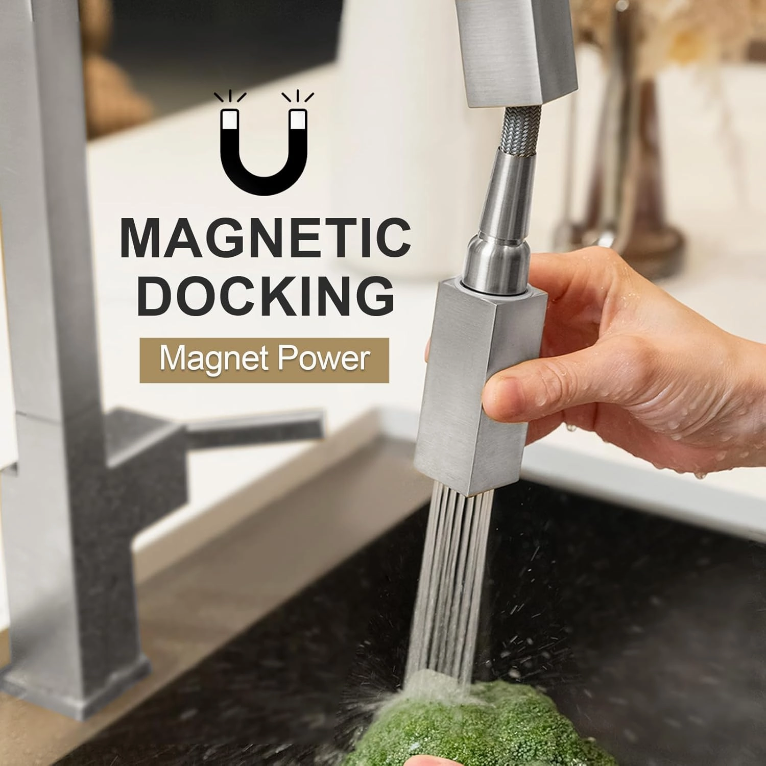 Brushed Nickel Kitchen Faucet with Pull Down Sprayer, Lava Odoro Single Handle Kitchen Sink Faucet, Faucet for Kitchen Sink with Magnetic Docking Spray Head and Deck Plate, KF182-BN