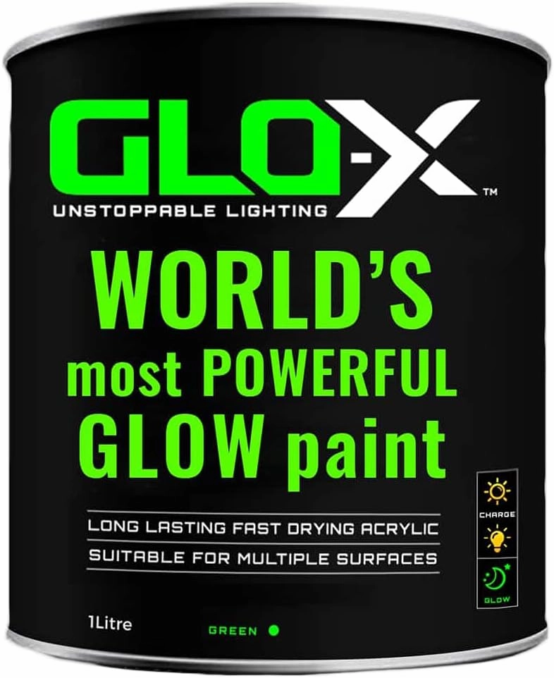 Bulk Glow In The Dark Paint (34 Fl Oz - 1 Lt) - Clear Paint That Glows Green In The Dark- Powered Light & Sun Activated Glow In The Dark Paint for Metal & Plastic - Glow Acrylic Paint for Outdoors - Fishing Lure Paint