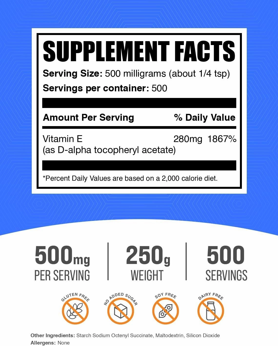 BulkSupplements.com Vitamin E 400 IU Powder - as D-Alpha Tocopherol, Nutritional Supplements - Gluten Free, 500mg per Serving, 250g (8.8 oz) (Pack of 1)