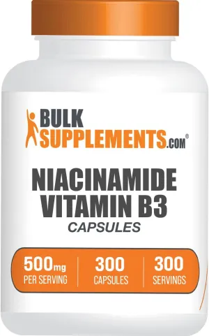 BulkSupplements.com Niacinamide Capsules - Niacinamide Supplement, Vitamin B3 Supplement, Niacinamide 500mg - Gluten Free, 1 Capsule per Serving, 300 Capsules (Pack of 1)