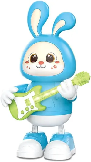 Bunny Guitarist - Dancing Rabbit Toy with Dynamic Music & Cool Lights | Legs Move Sideways | Body Twist (Blue)