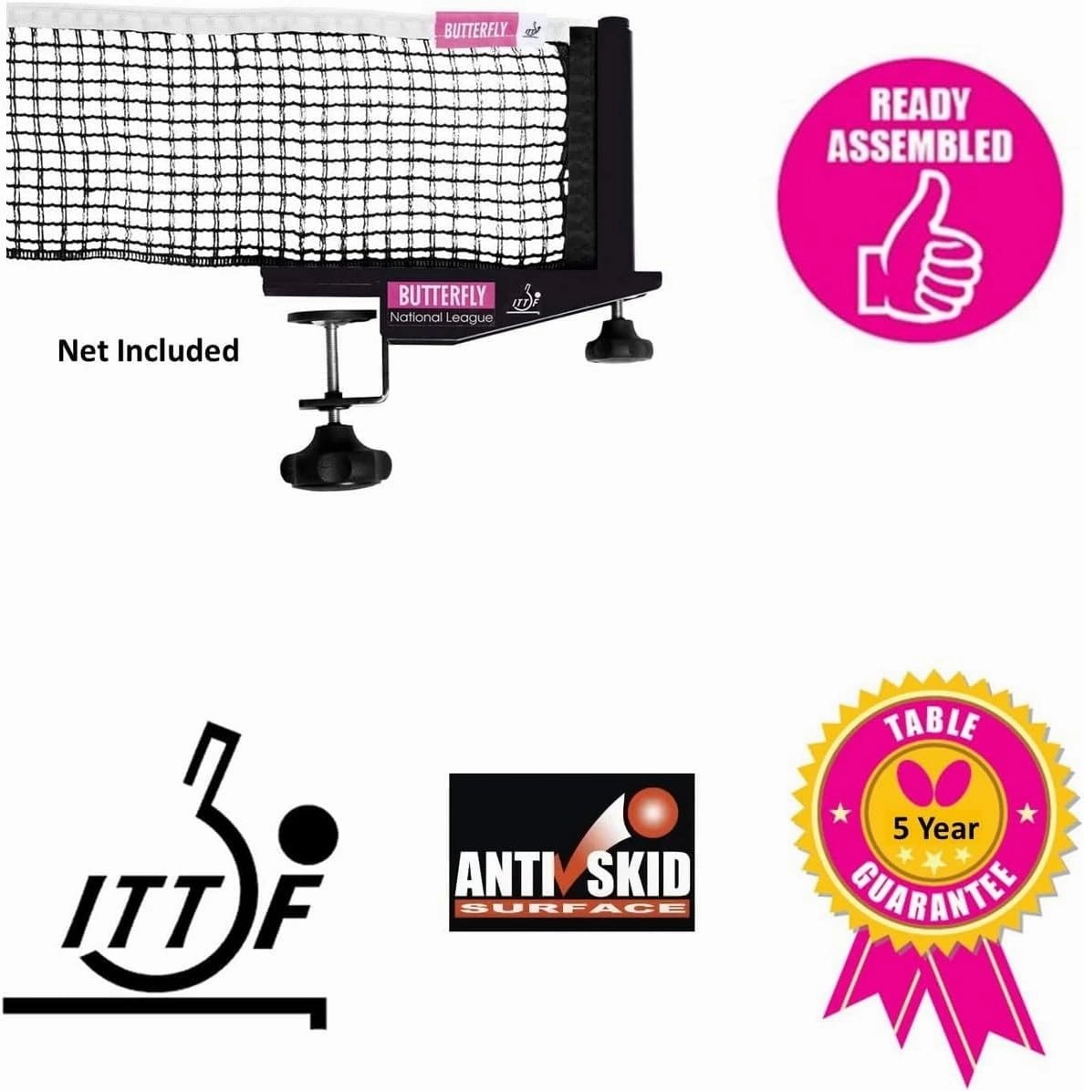 Butterfly Europa 25 Ping Pong Table—Indoor Game Table—ITTF Approved Table Tennis Table For Tournament, Club, Home, Institution—Professional Ping Pong Net Included—Very Compact Storage