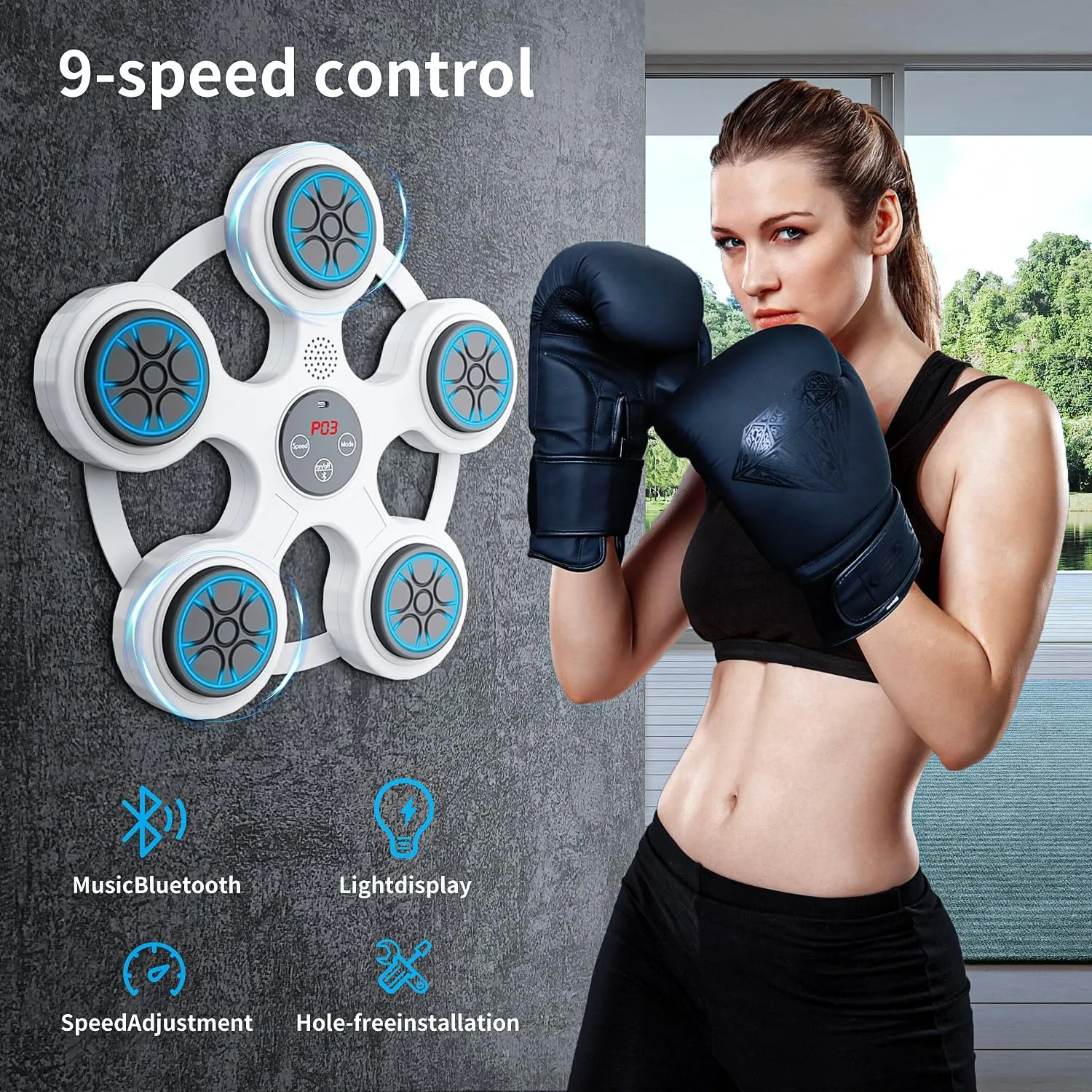 BVK Music Boxing Machine, Smart Bluetooth Trainer With Gloves, Wall Mount for Adults, Shockproof Silent, Target Workout Equipment for Home, Office, Gym