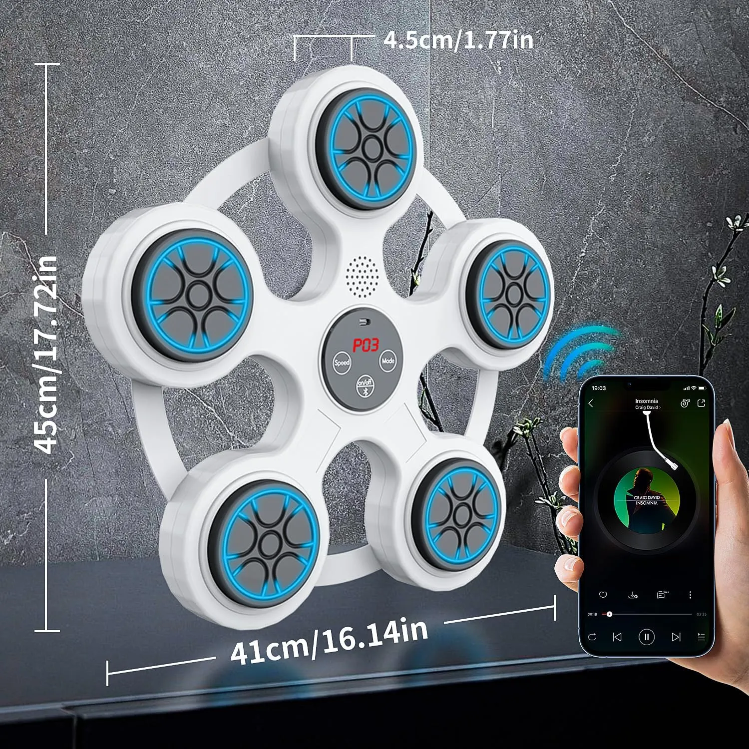 BVK Music Boxing Machine, Smart Bluetooth Trainer With Gloves, Wall Mount for Adults, Shockproof Silent, Target Workout Equipment for Home, Office, Gym
