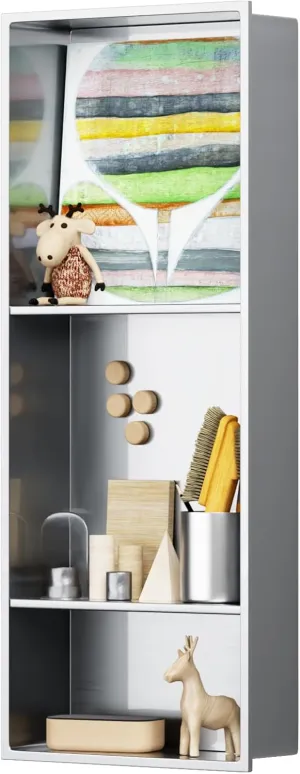 BWE Black Shower Niche 12" X 30" Stainless Steel Bathroom Niche for Shower Wall NO Tile Needed 3-Tier Recessed Niche for Bathroom Storage,Over Mount Installation