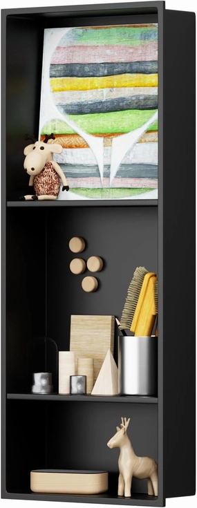 BWE Black Shower Niche 12" X 30" Stainless Steel Bathroom Niche for Shower Wall NO Tile Needed 3-Tier Recessed Niche for Bathroom Storage,Over Mount Installation