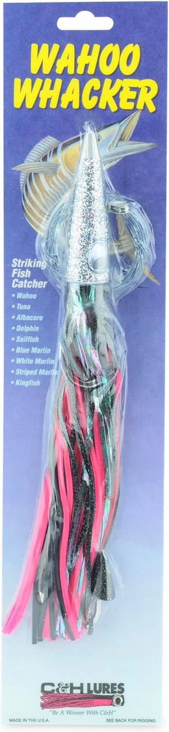 C&H Lures Wahoo Whacker Rigged & Ready 12.5in - Saltwater Fishing Lures with 10/0 Mustad Hook, AFW Swivel & 200 lb Grand Slam Mono Line - Premium Saltwater Fishing Gear Trolling Rig
