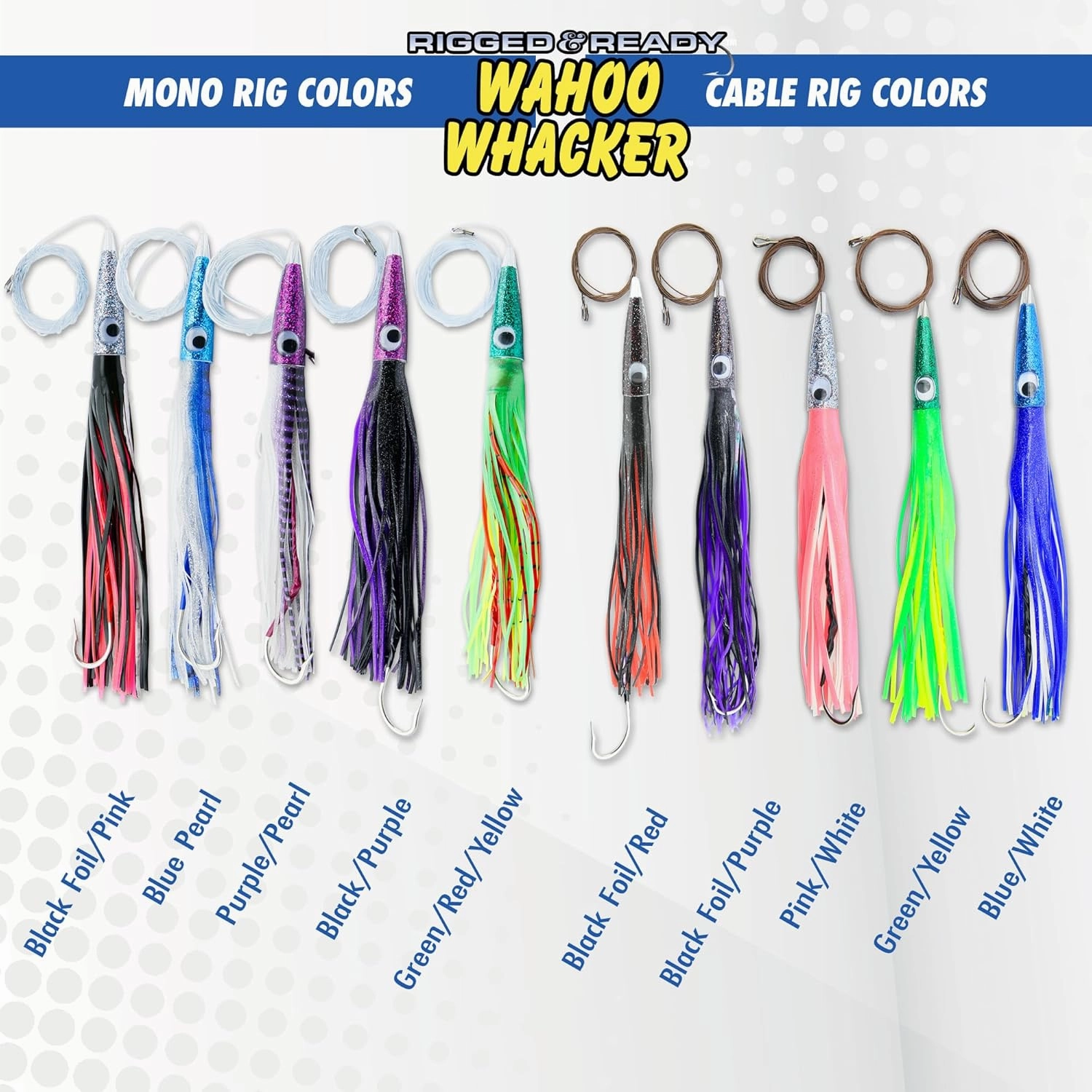 C&H Lures Wahoo Whacker Rigged & Ready 12.5in - Saltwater Fishing Lures with 10/0 Mustad Hook, AFW Swivel & 200 lb Grand Slam Mono Line - Premium Saltwater Fishing Gear Trolling Rig