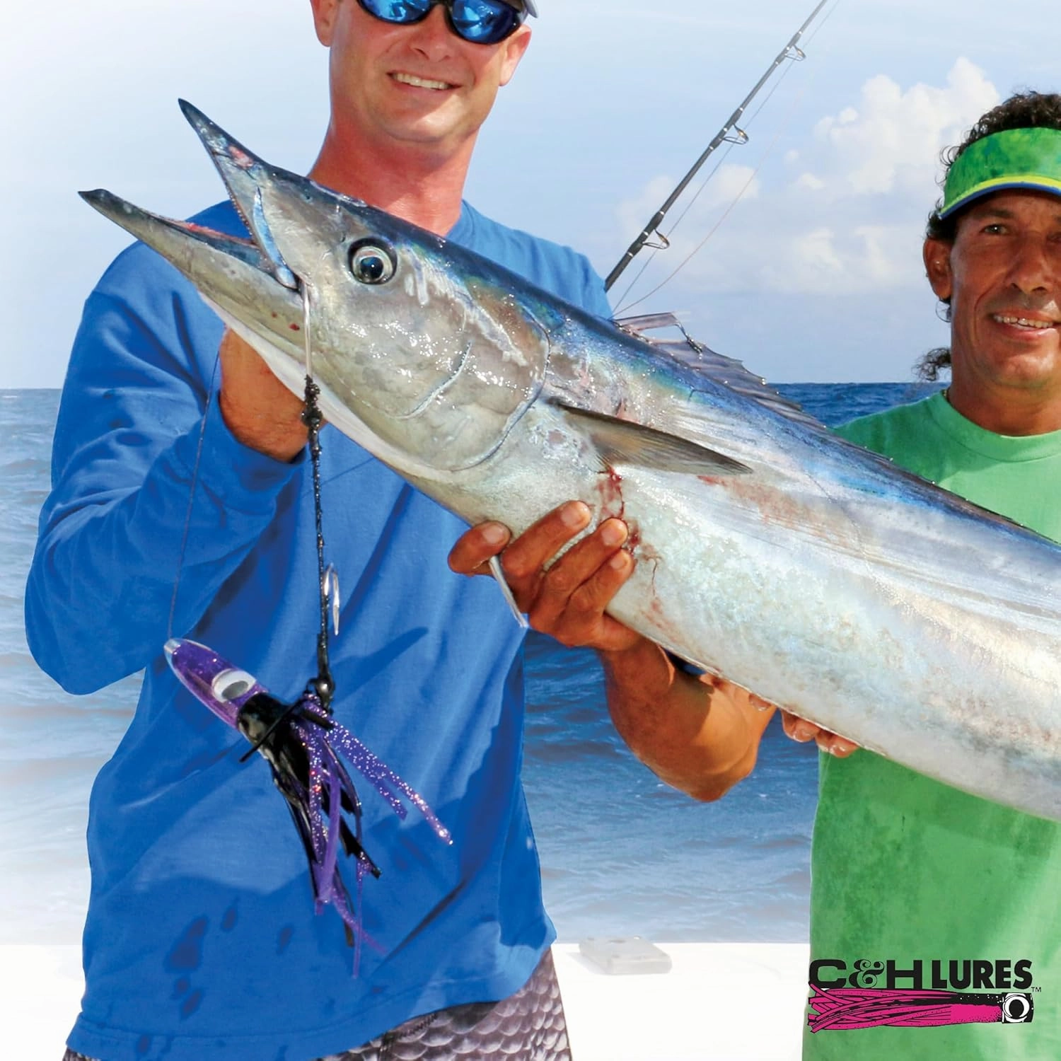 C&H Lures Wahoo Whacker Rigged & Ready 12.5in - Saltwater Fishing Lures with 10/0 Mustad Hook, AFW Swivel & 200 lb Grand Slam Mono Line - Premium Saltwater Fishing Gear Trolling Rig
