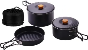 Camping Cooking Kit with 3 Stainless Steel Pots and Pans and Carry Bag for Outdoor Activities