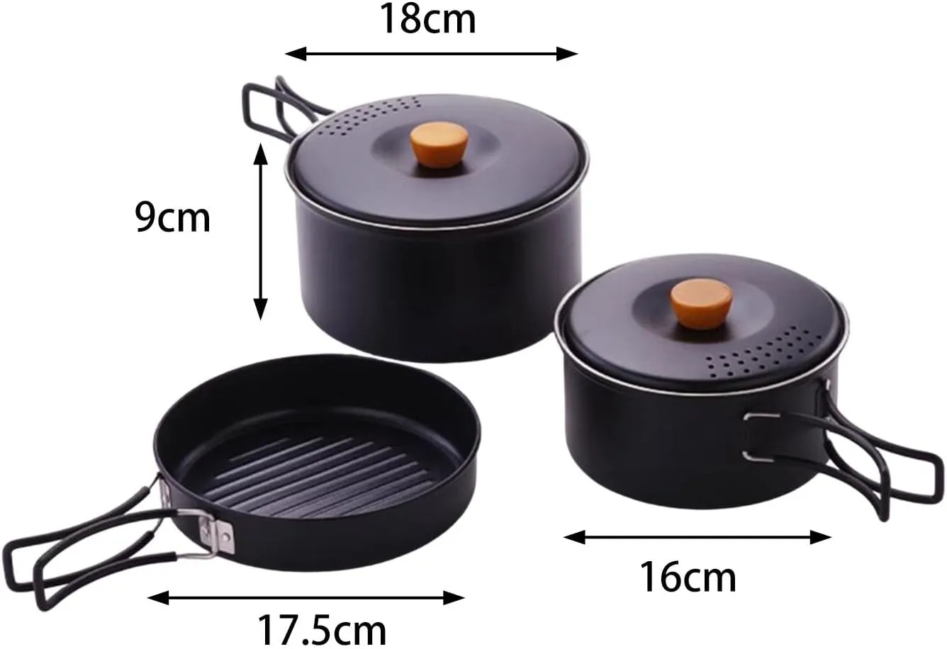 Camping Cooking Kit with 3 Stainless Steel Pots and Pans and Carry Bag for Outdoor Activities