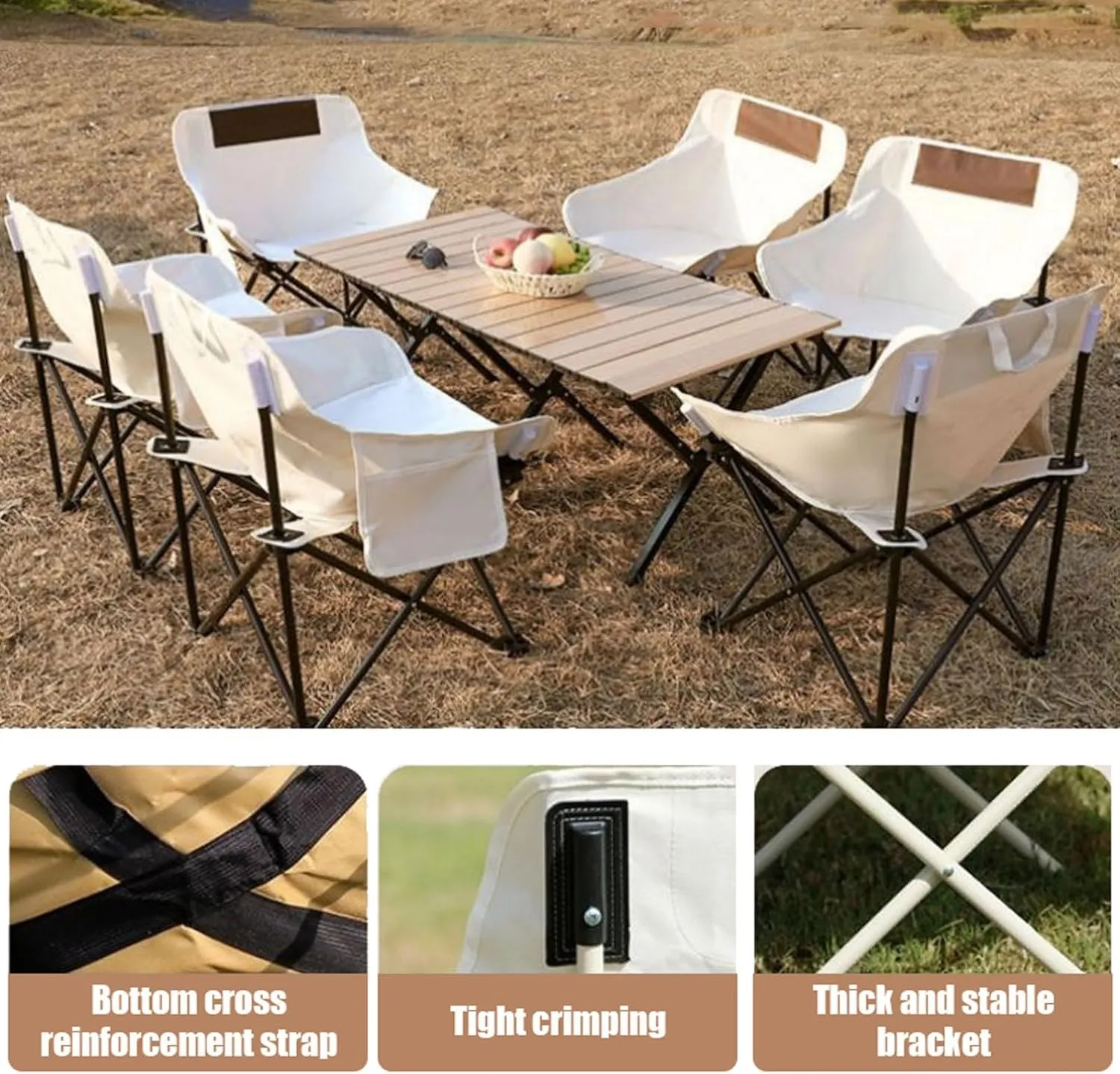 Camping Furniture Set with Carbon Steel Roll-up Table and Ultralight Picnic Chair, Portable Folding Compact Table and Chairs Set for Outdoor Indoor Use