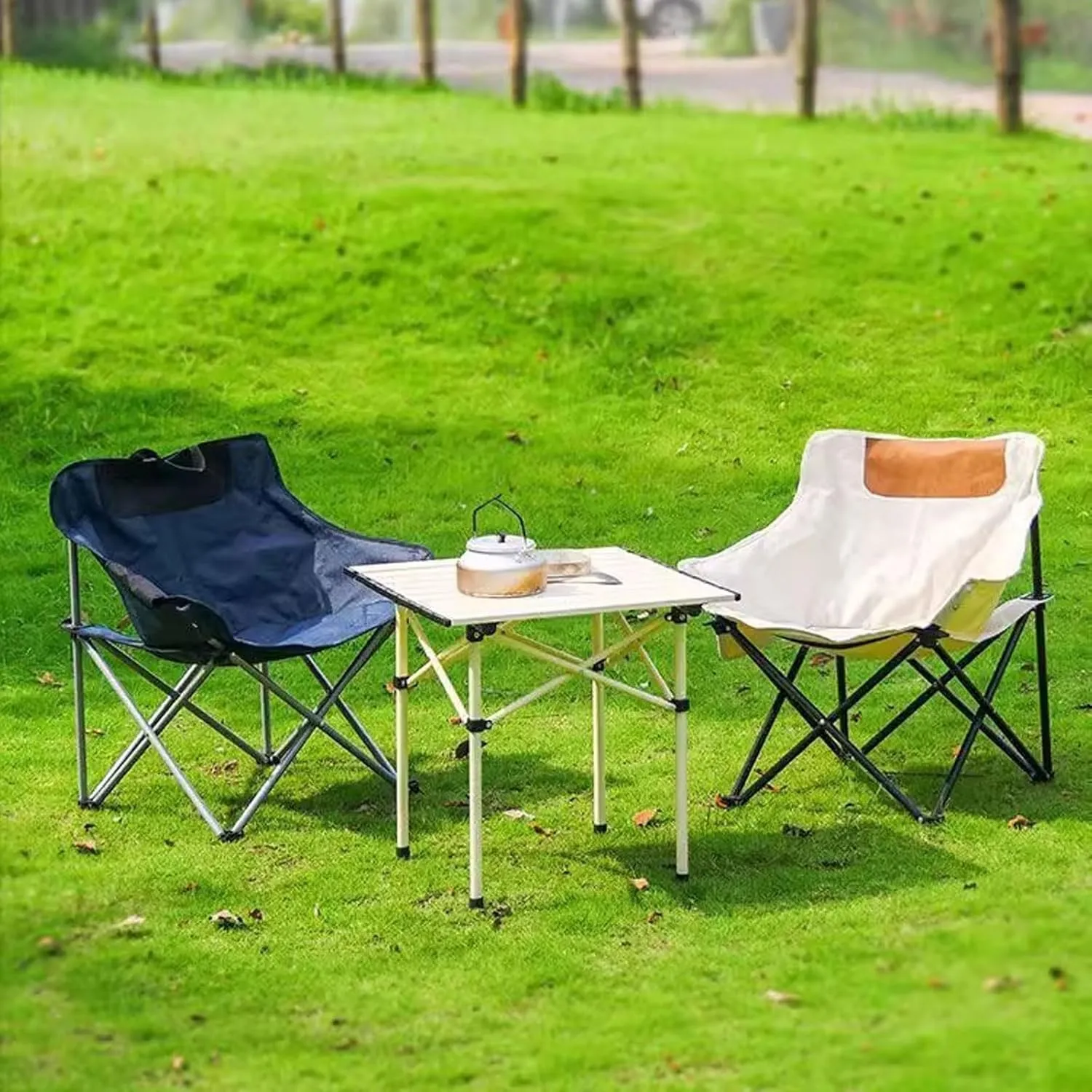 Camping Furniture Set with Carbon Steel Roll-up Table and Ultralight Picnic Chair, Portable Folding Compact Table and Chairs Set for Outdoor Indoor Use