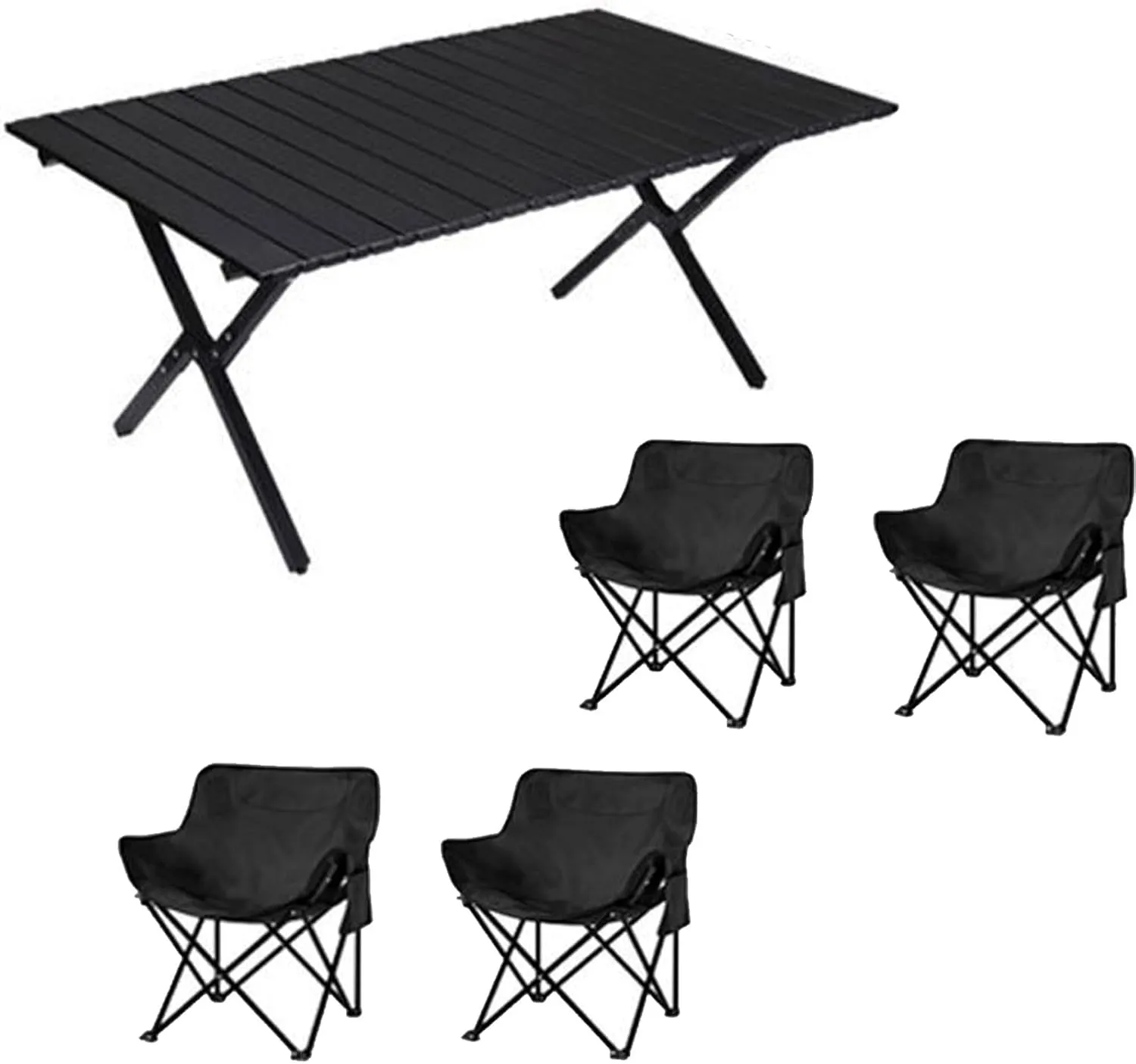 Camping Furniture Set with Carbon Steel Roll-up Table and Ultralight Picnic Chair, Portable Folding Compact Table and Chairs Set for Outdoor Indoor Use