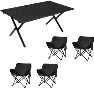 Camping Furniture Set with Carbon Steel Roll-up Table and Ultralight Picnic Chair, Portable Folding Compact Table and Chairs Set for Outdoor Indoor Use