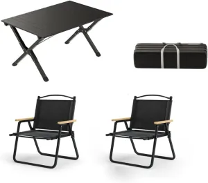 Camping Table and Chairs, 3Pcs Picnic with Aluminum Roll-up Backpacking Lawn Chair Portable Folding Furniture for Indoor Outdoor