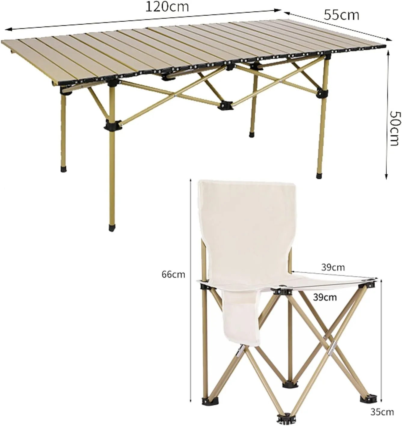 Camping Table Chairs, Folding Chair Set with Table Aluminum Roll-up Table Top Lightweight Foldable Table Lawn Chair with Storage Bags, Quick Assembly