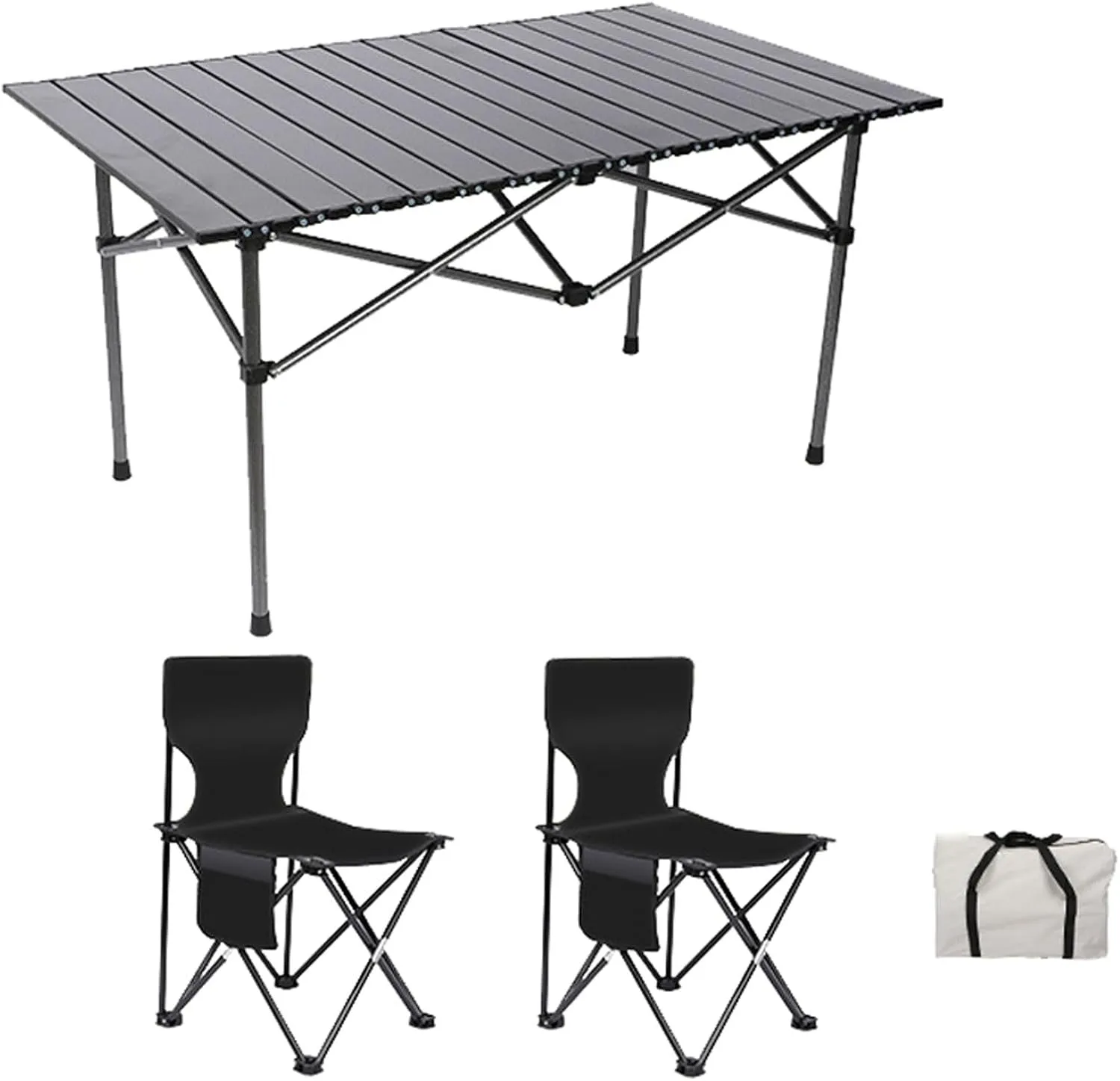 Camping Table Chairs, Folding Chair Set with Table Aluminum Roll-up Table Top Lightweight Foldable Table Lawn Chair with Storage Bags, Quick Assembly