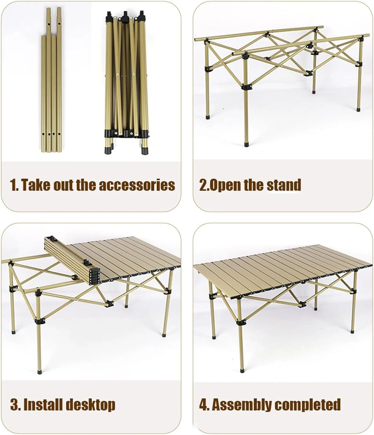 Camping Table Chairs, Folding Chair Set with Table Aluminum Roll-up Table Top Lightweight Foldable Table Lawn Chair with Storage Bags, Quick Assembly