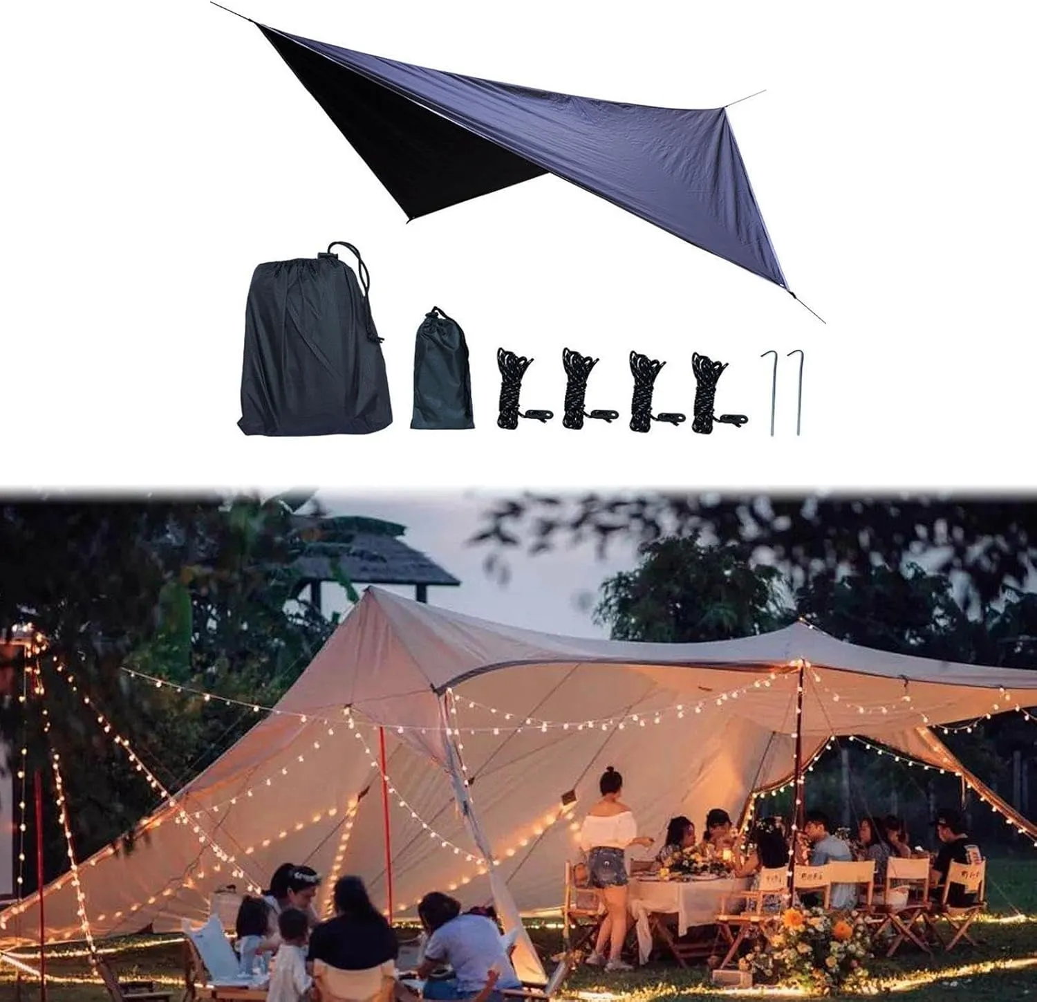 Camping Tarp Hammock Canopy Sun Protection Large Tent Tarp Awning Rain Awning for Fishing, Backyard, Traveling Picnic Outdoor, Black
