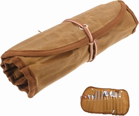 Camping Kitchen Accessories Folding Utensil Storage Picnic Cutlery Set Premium Canvas Bag