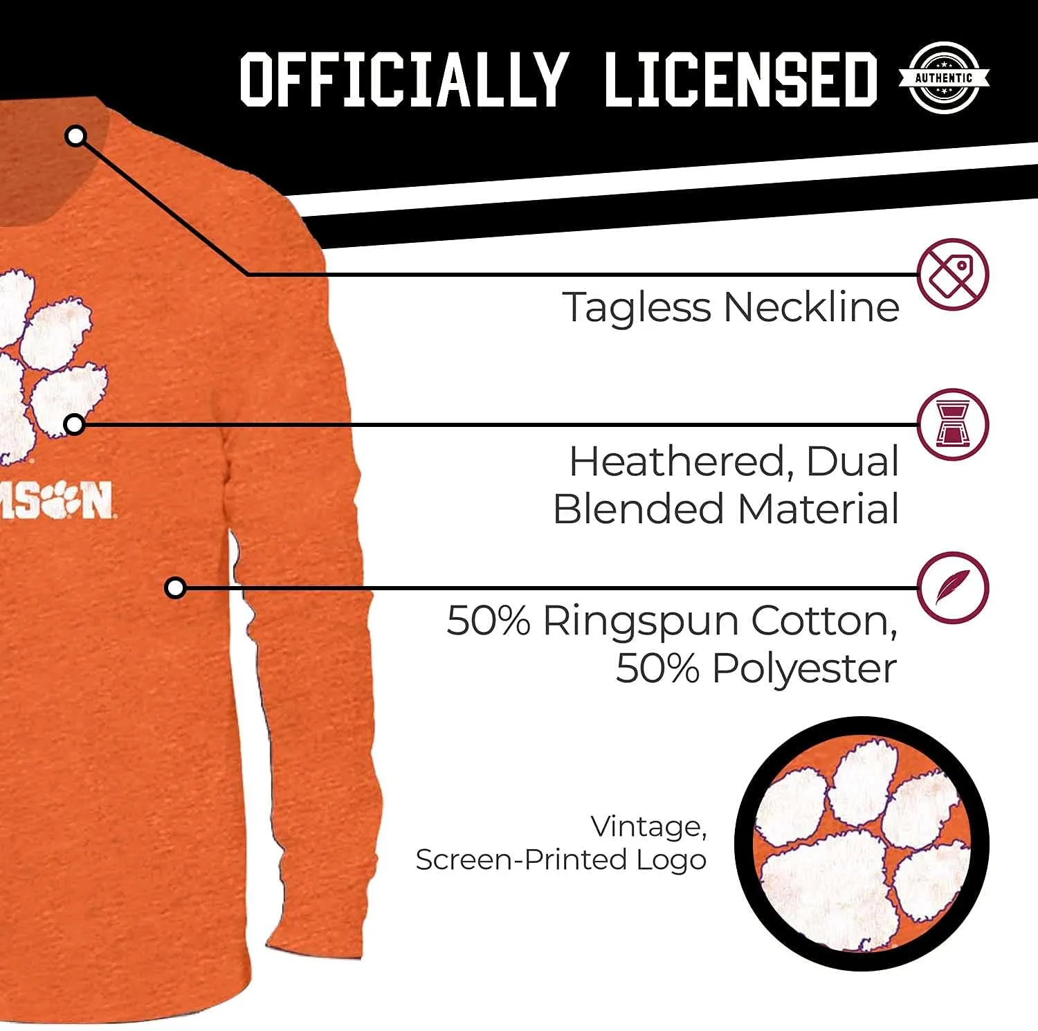 Campus Colors NCAA MVP Adult Long-Sleeve Shirt - Cotton & Polyester - Durable and Lightweight - Stylish Comfort for Game Days