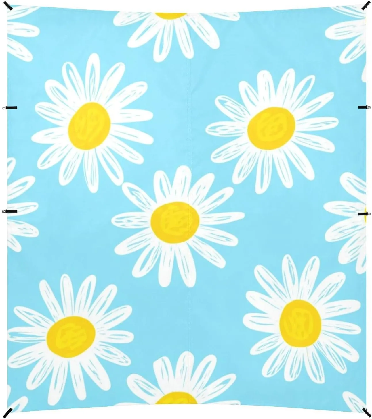 Canopy Beach Tent White Daisies Light Blue Outdoor Patio Shade Cute 9.2 × 10.5 FT Funny Camping Sun Shelter Custom Waterproof with Sand Bags Poles