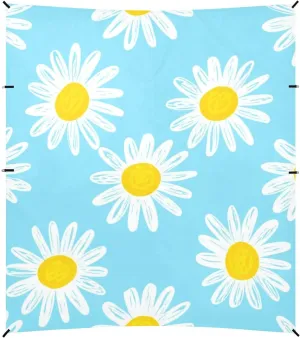 Canopy Beach Tent White Daisies Light Blue Outdoor Patio Shade Cute 9.2 × 10.5 FT Funny Camping Sun Shelter Custom Waterproof with Sand Bags Poles