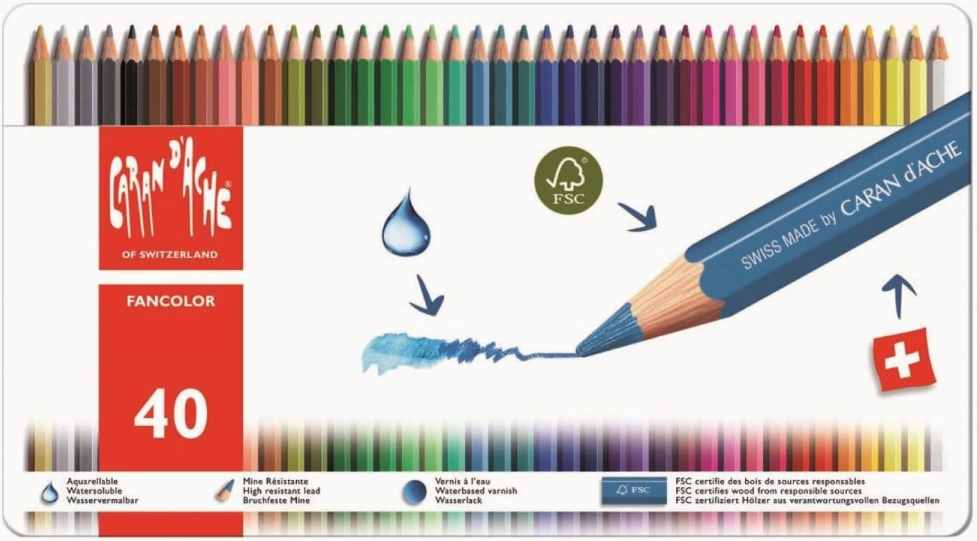 Caran d'Ache Fancolor Color Pencils, 40 Colors