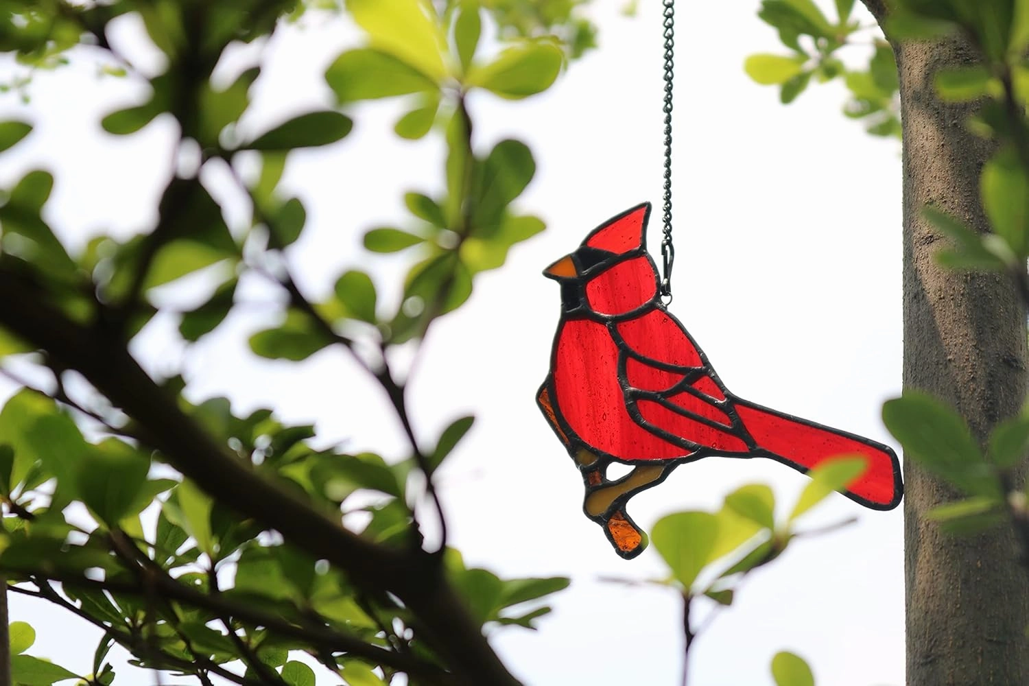 Cardinal Gifts Bird on Branch Stained Glass Window hangings,Cardinal Decor Stained Glass Bird Suncatcher Gift for Grandma Mom, Red Birds Suncatcher