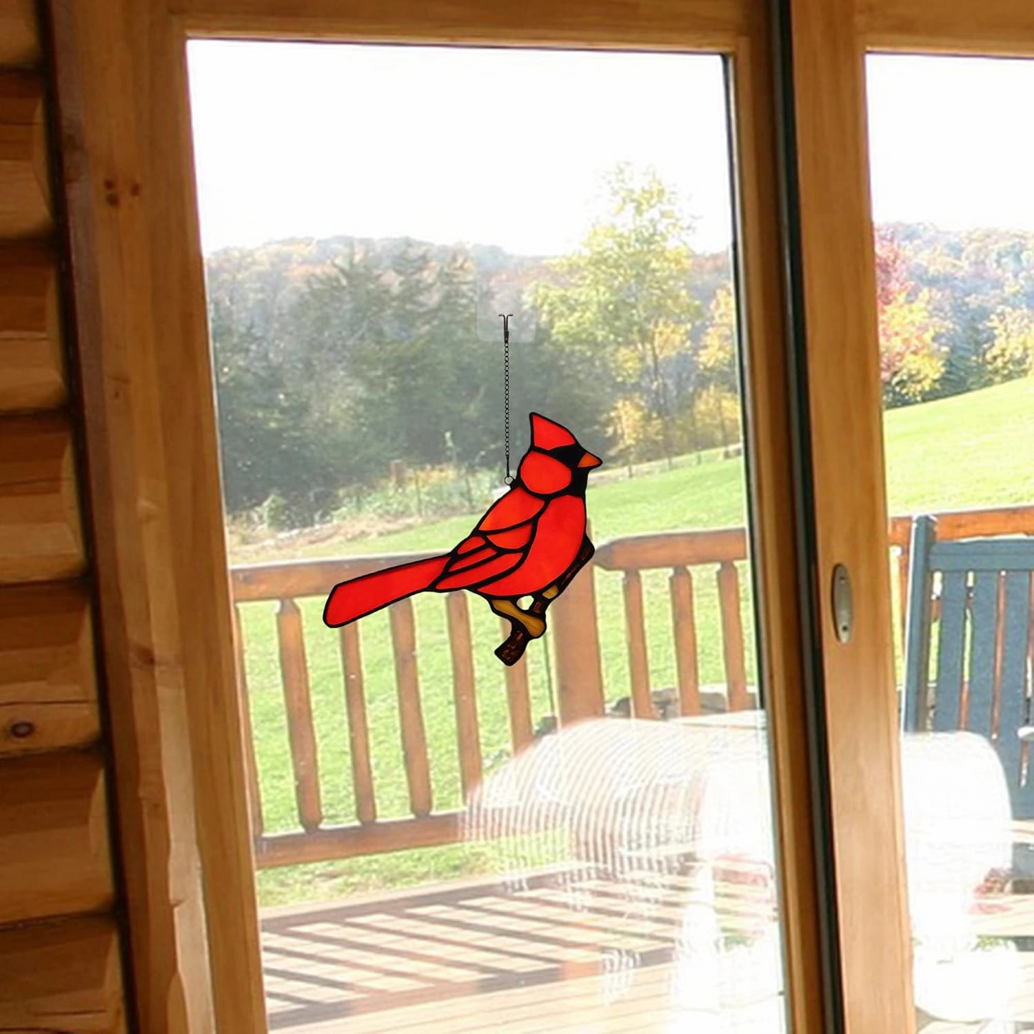 Cardinal Gifts Bird on Branch Stained Glass Window hangings,Cardinal Decor Stained Glass Bird Suncatcher Gift for Grandma Mom, Red Birds Suncatcher
